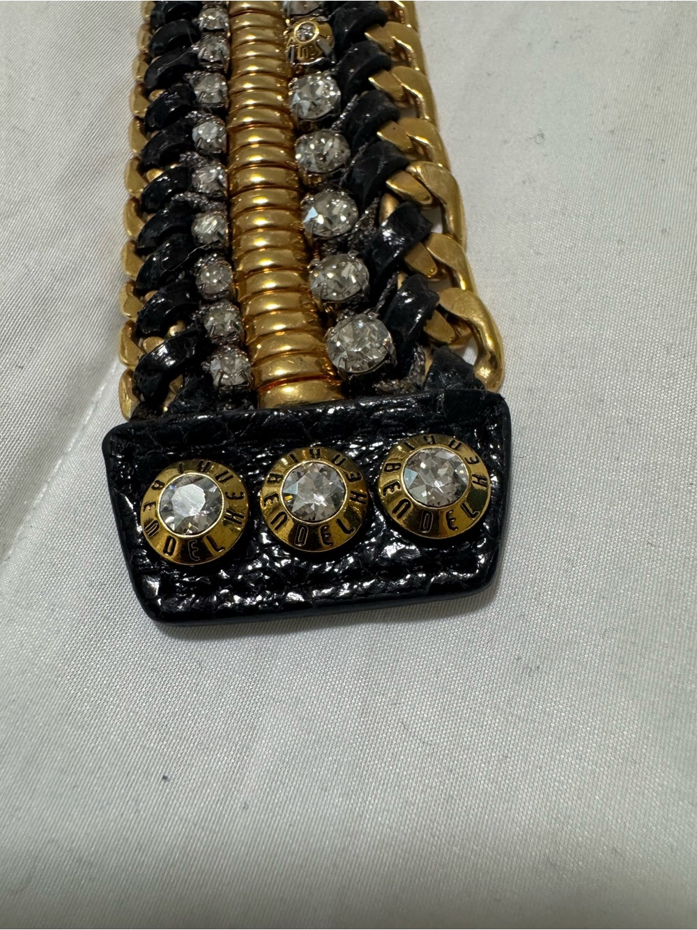 henri bendel Black and Gold Layered Crystal Leather Cuff Bracelet - Picture 4 of 5